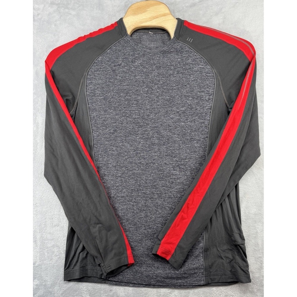 Lululemon Long‎ Sleeve Shirt Athletic Tech Run Gray Red Men's See Measurements